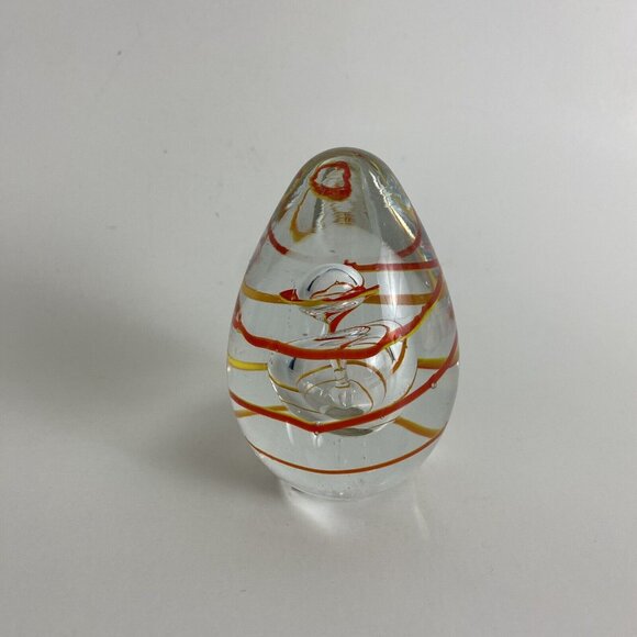 Glass Art Egg Paperweight Decoration 4" Tall Red Yellow Oval Shaped - Picture 2 of 5